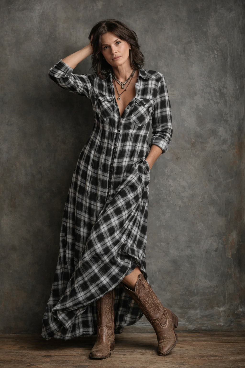 Kariertes Maxikleid für Damen