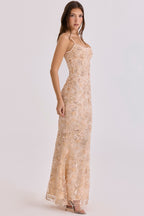 Elegantes ärmelloses Maxikleid mit V-Ausschnitt und Taillengürtel