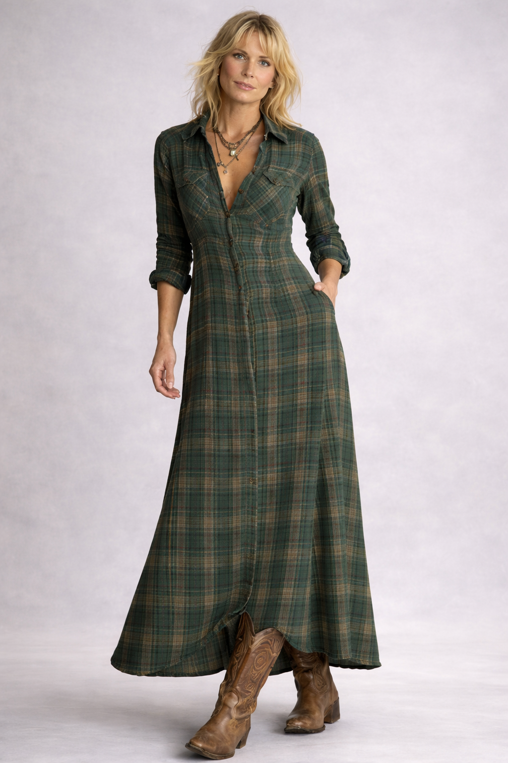 Kariertes Maxikleid für Damen