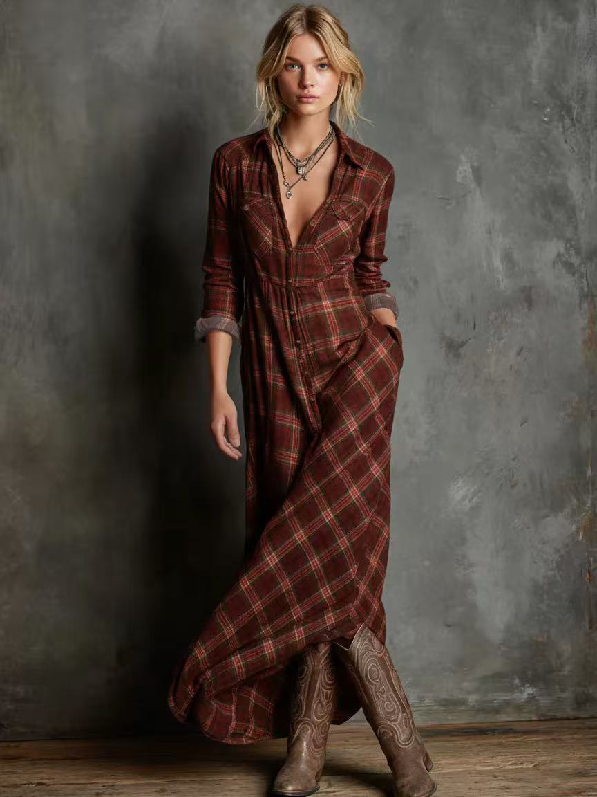 Kariertes Maxikleid für Damen