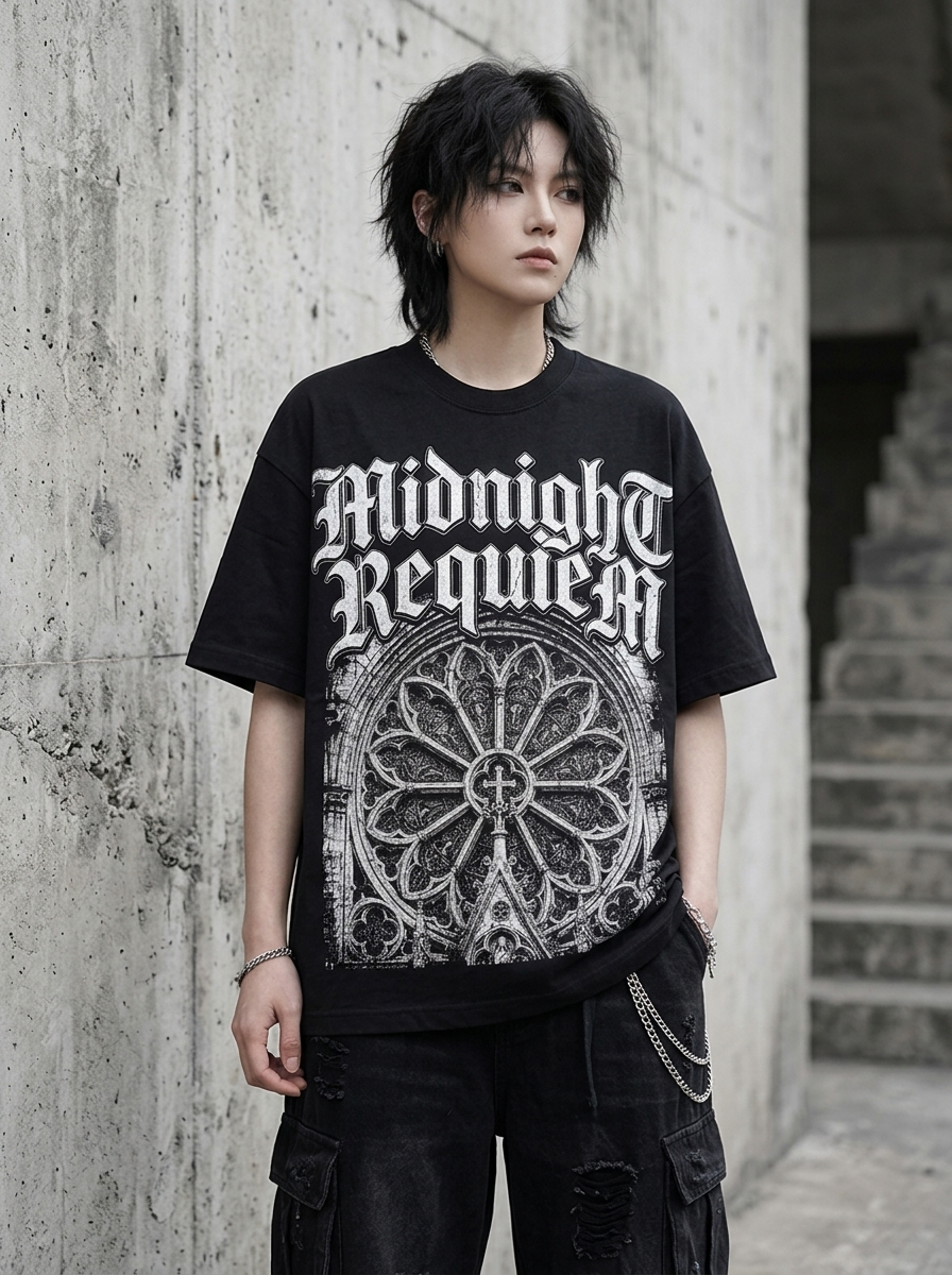 Oversized-T-Shirt Midnight Requiem - Getragen